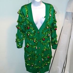 Tipsy Elves Cardigan Dress Christmas Tree Sz L